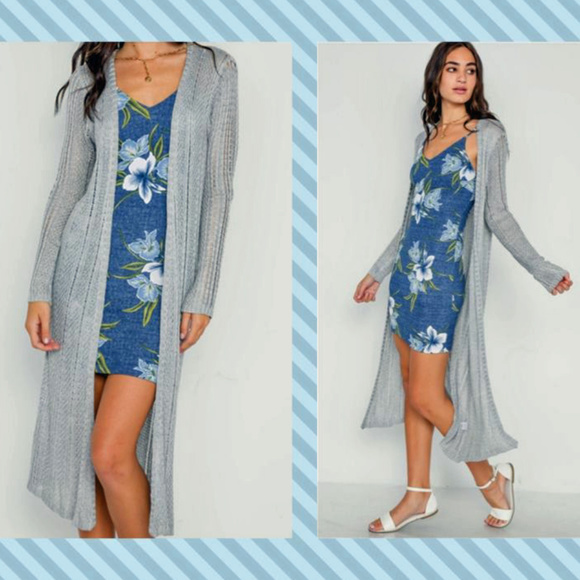 Sweaters - Heather Grey Long Line Knit Cardigan